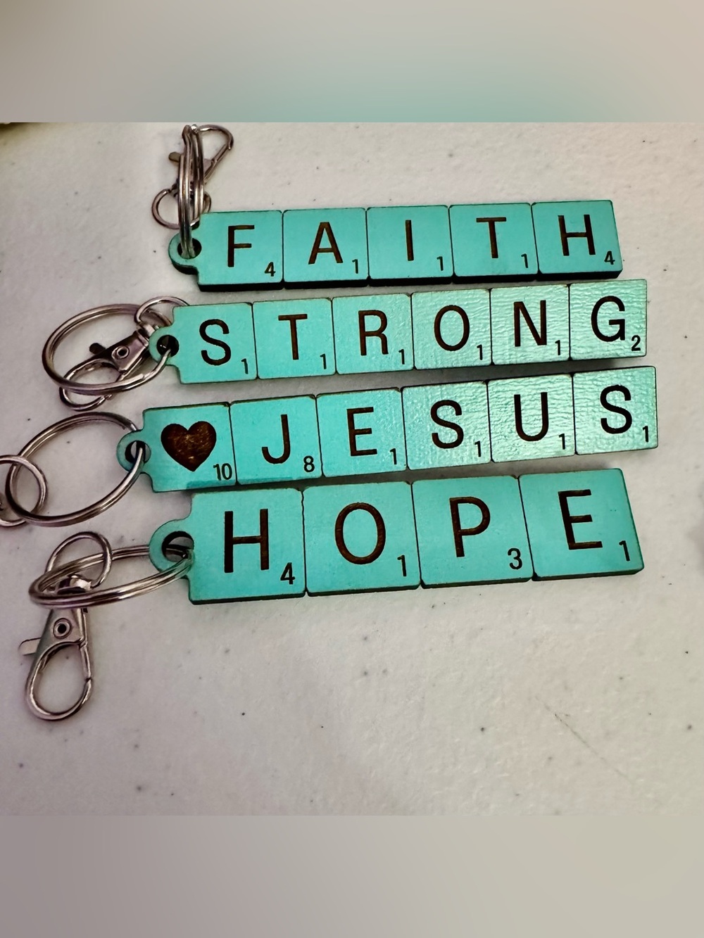 Hand crafted wood scrabble tile themed customizable keychain/bag charm dbl sided